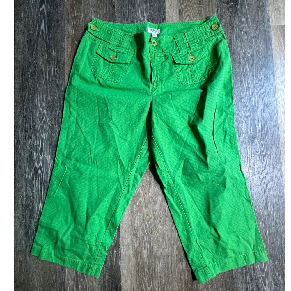 Cato Woman Cropped Pants Women 16W Green Textured Utility Capris